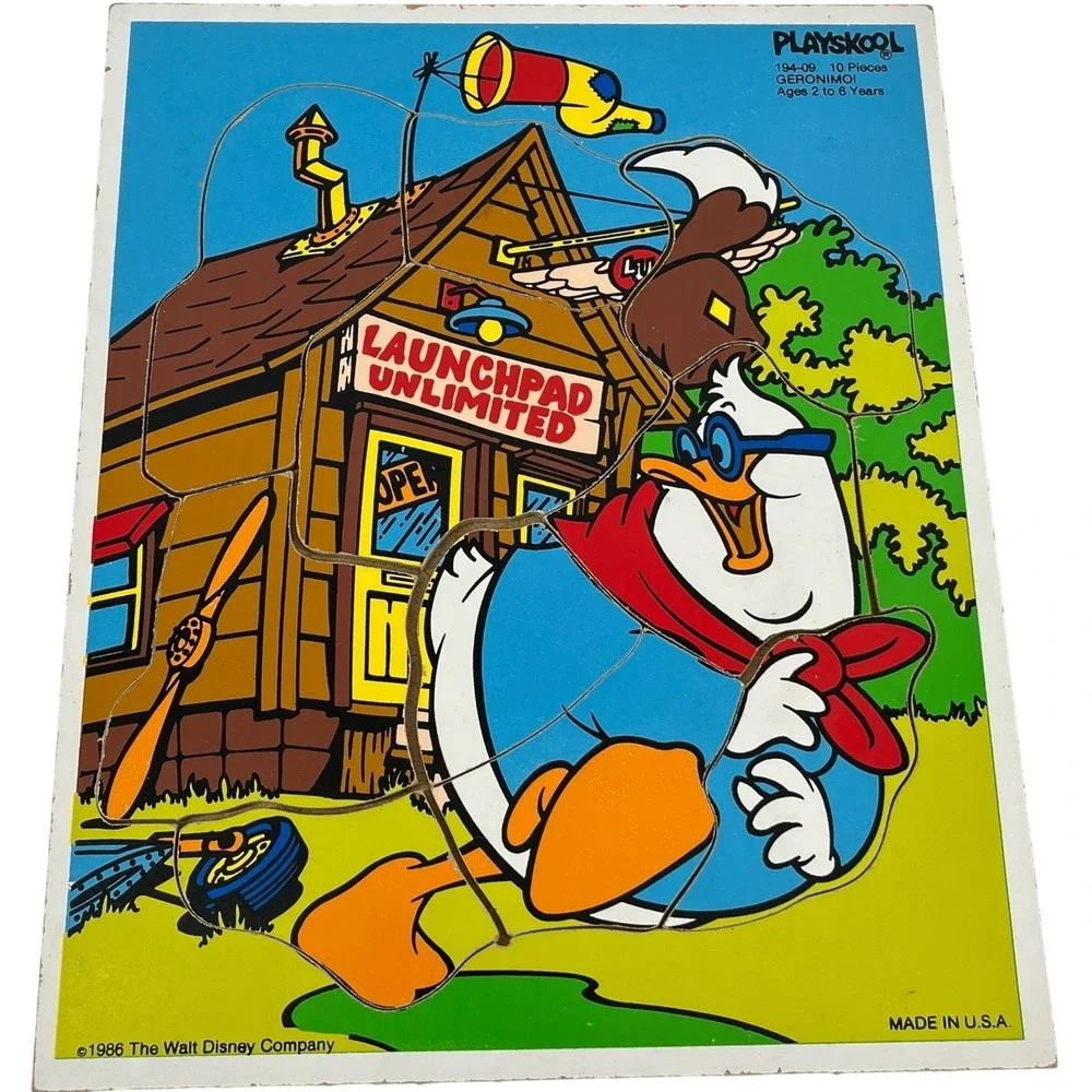 Vintage 1986 Playskool Disney DuckTales Wood Tray Puzzle Geronimo Doofus 194-09